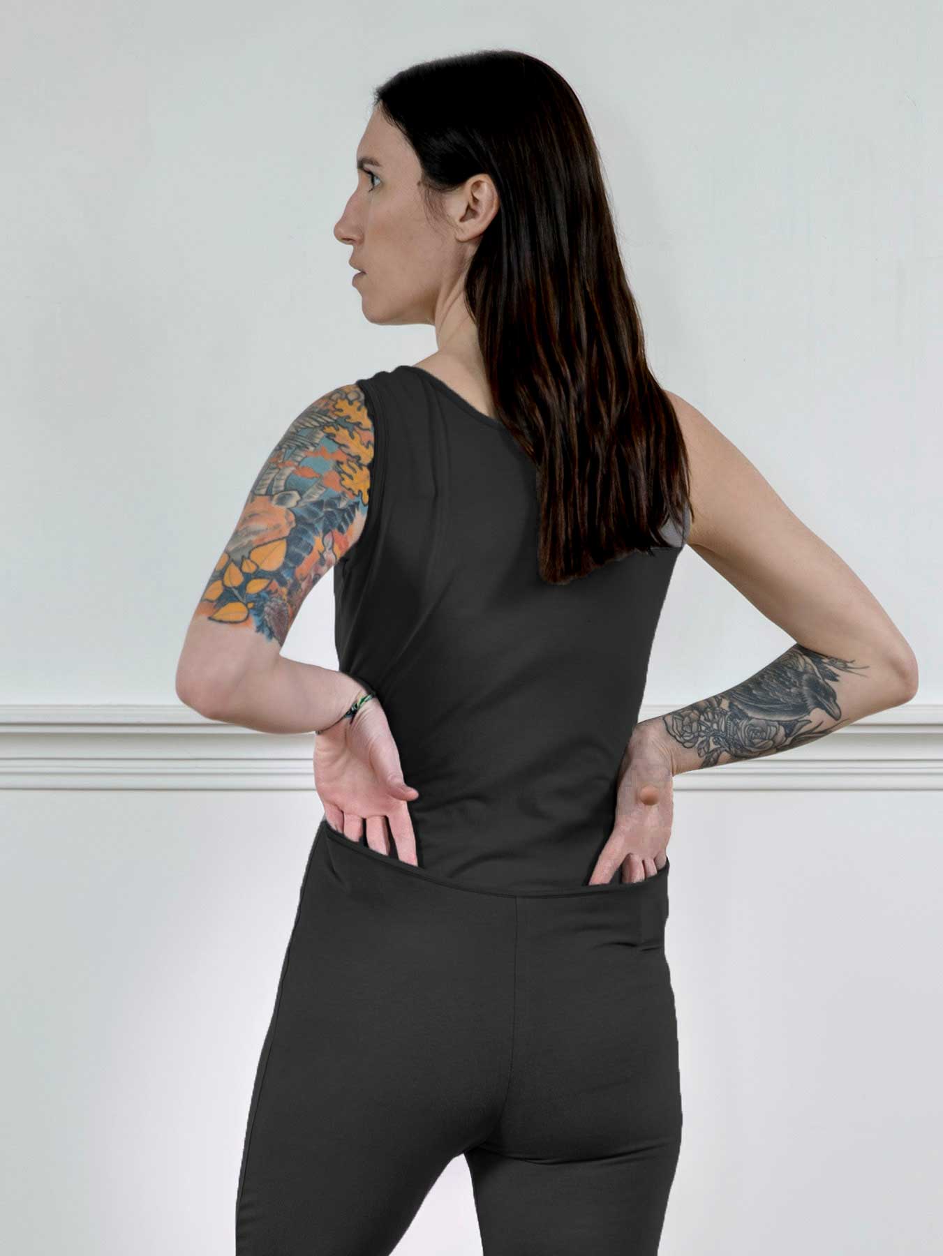 Soy French Terry Black Sleeveless Union Suit | Women's Full Bodysuit | MoonEaze™