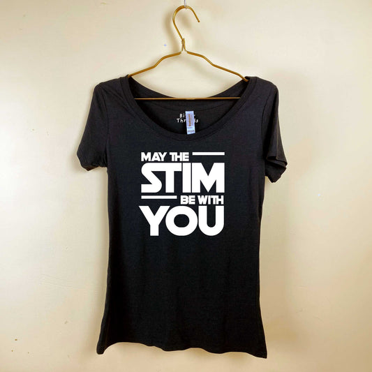 May The Stim Be With You Ladies Bamboo Scoop Neck Autism T-Shirt-T-Shirts-S-Natural White-Hagsters