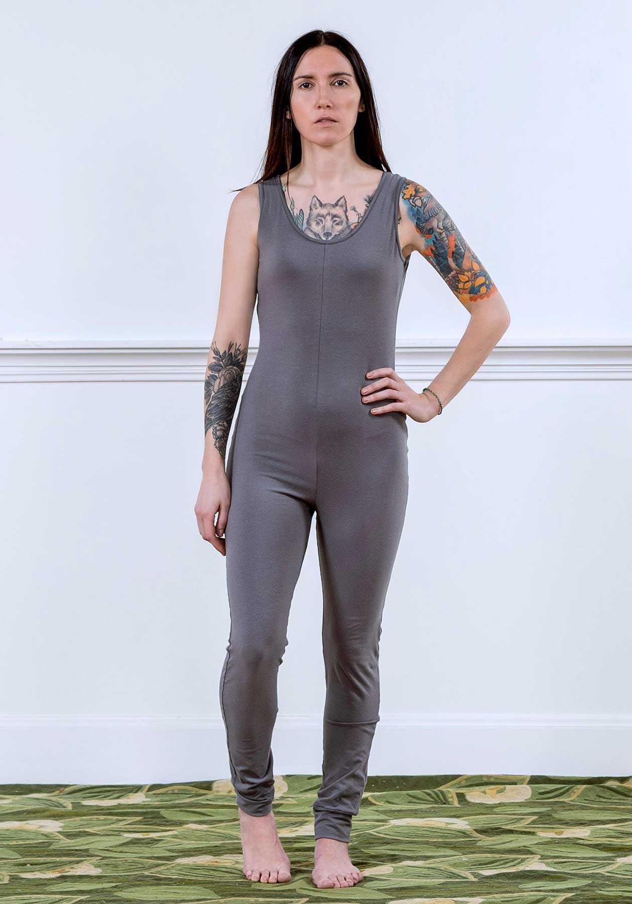 Light Grey Cotton Modal Sleeveless Union Suit | Women's Full Bodysuit | MoonEaze™