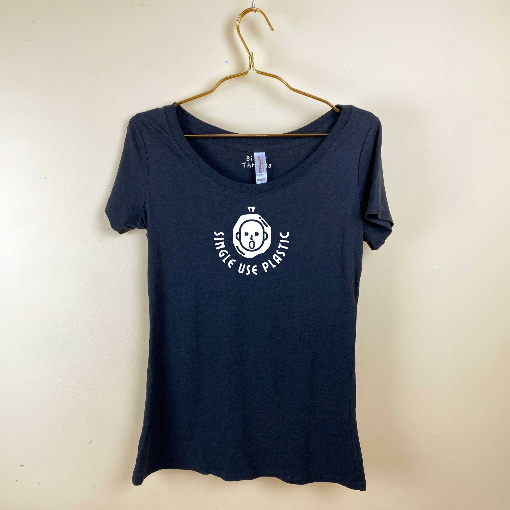 Single Use Plastic Bamboo/Organic Cotton Women's Scoop Neck T-Shirt-T-shirts-Black-S-Hagsters