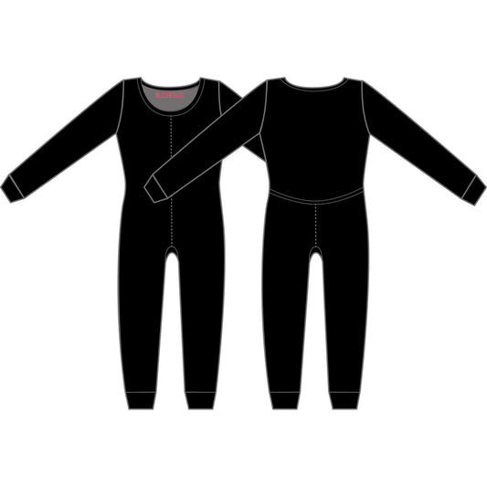 Black French Terry Soy Modal Long Sleeve Women's Union Suit - One Piece Long Johns | MoonEaze™