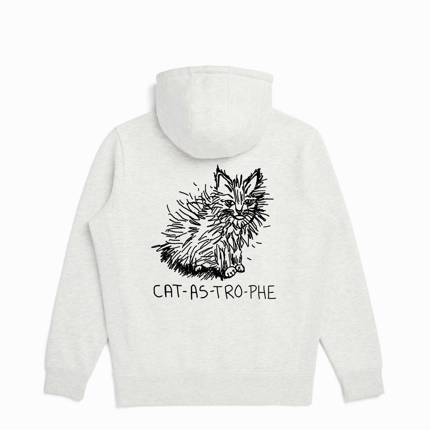 Cat-As-Tro-Phe Organic Cotton Ash Heather Unisex Zip Up Funny Cat Hoodie-Hoodies-White-S-Hagsters