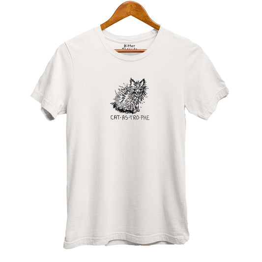 Cat-As-Tro-Phe Funny Organic Cotton Unisex Cat Tee-T-Shirts-White-S-Hagsters