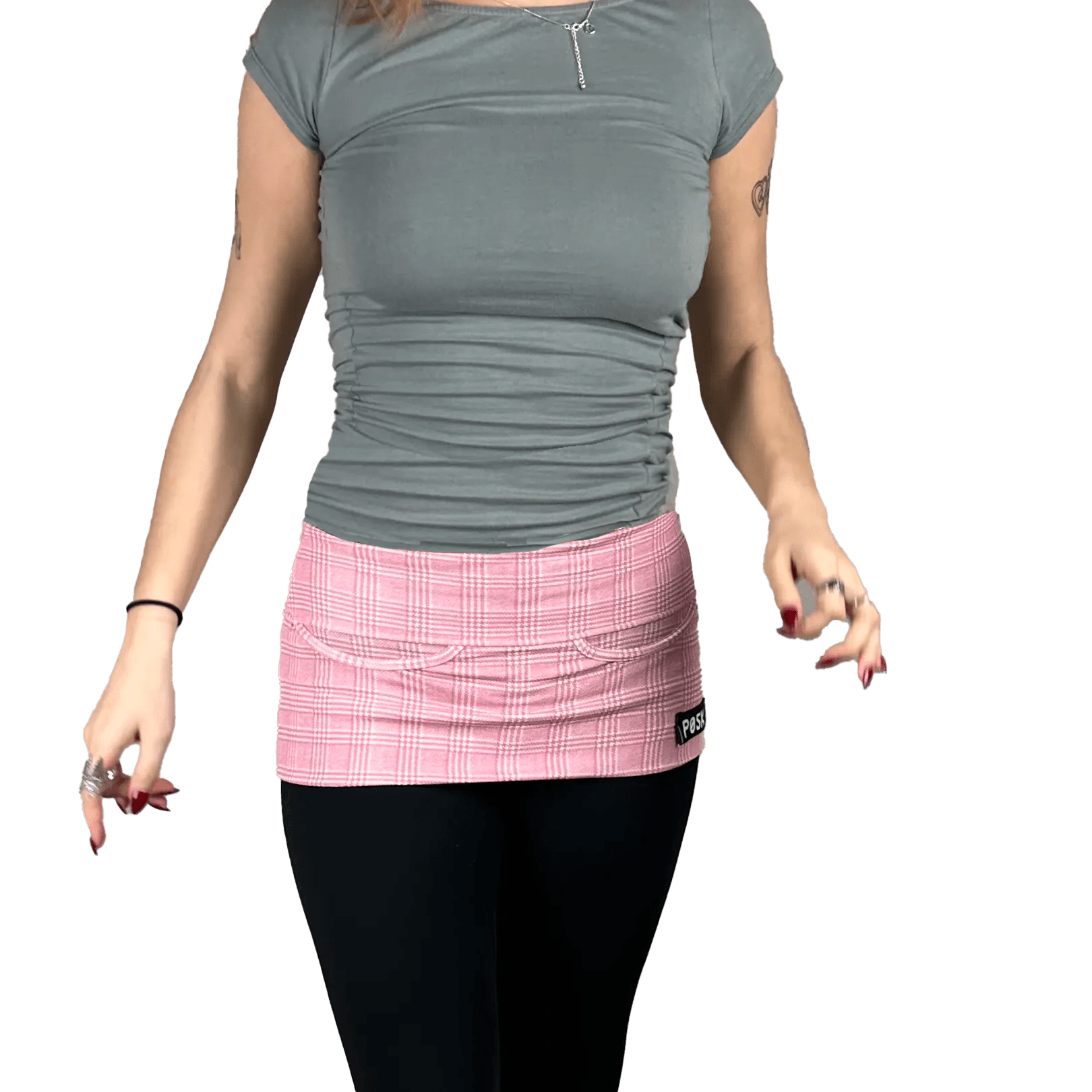 P05K™ | Pink Glen Plaid Scuba Crepe Belt Bag Pocket Skirt