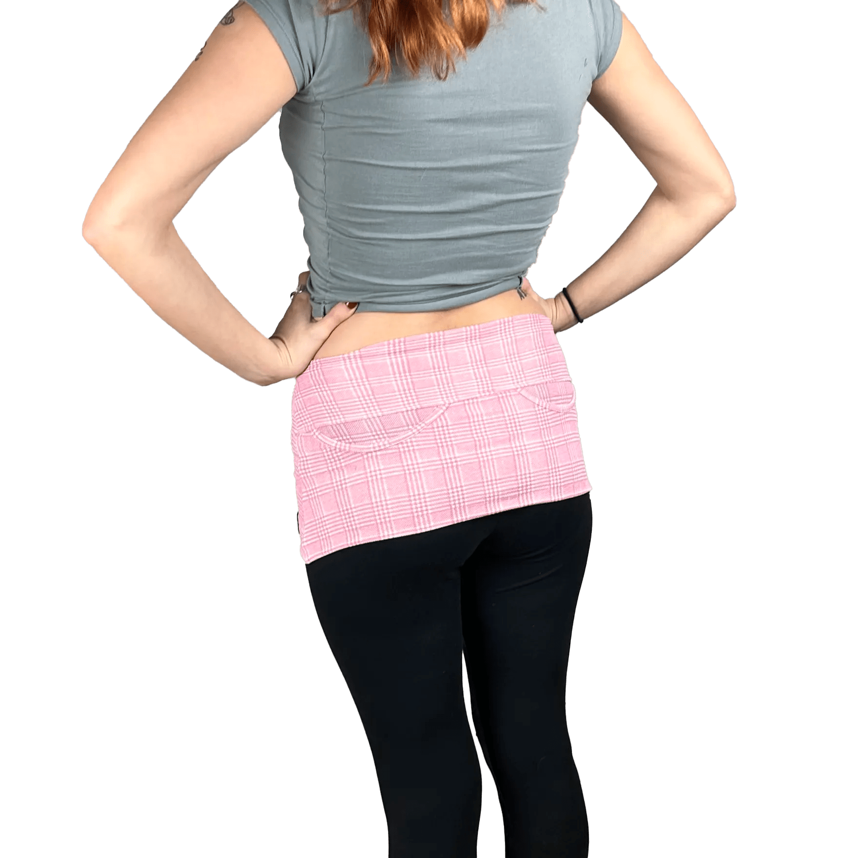 P05K™ | Pink Glen Plaid Scuba Crepe Belt Bag Pocket Skirt
