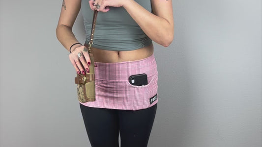 P05K™ |  Pink Glen Plaid Scuba Crepe Belt Bag Pocket Skirt