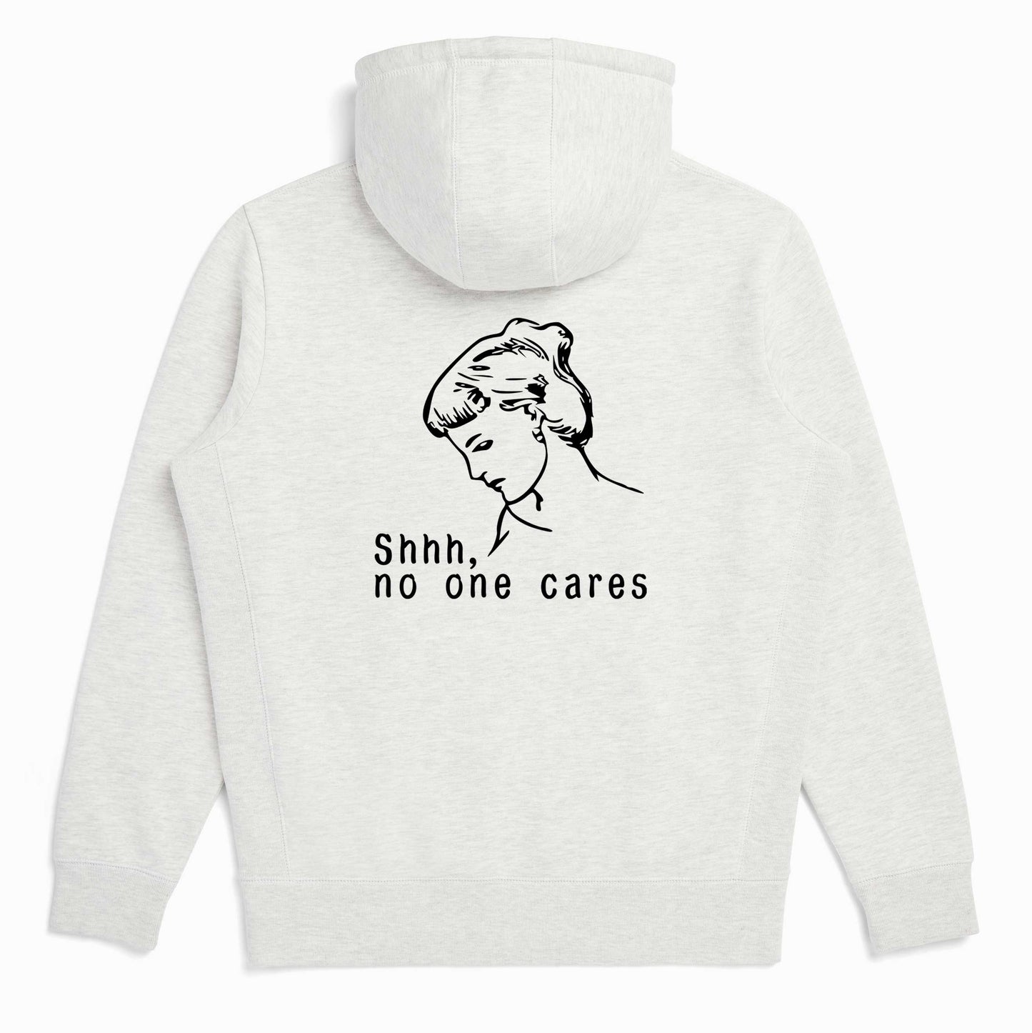 Shhh, No One Cares Organic Cotton Ash Heather Unisex Zip Up Hoodie-Hoodies-White-S-Hagsters