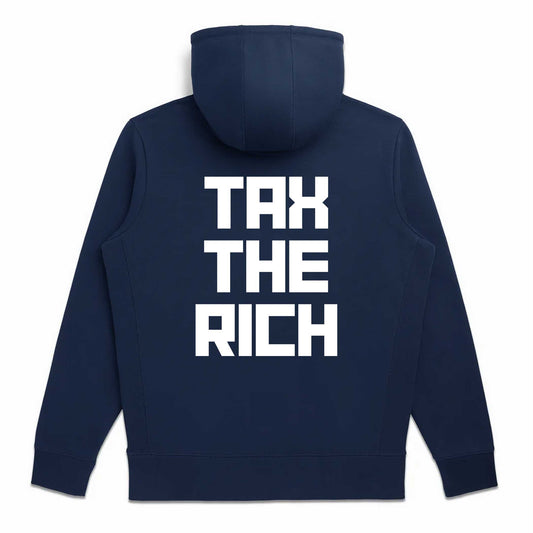 TAX THE RICH Organic Cotton Navy Fair Trade Unisex Zip Up Hoodie-Hoodies-S-Hagsters