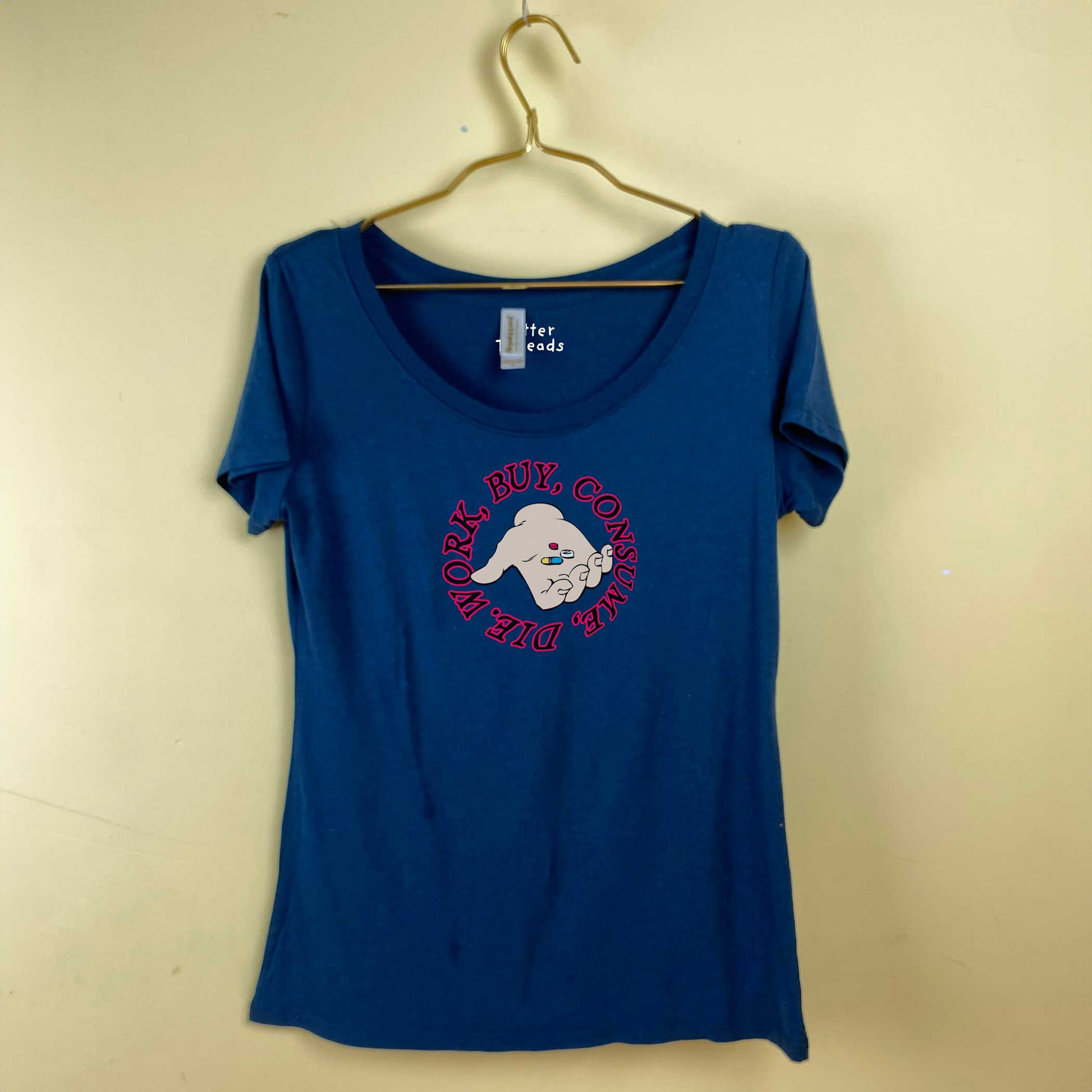 Work, Buy, Consume, Die Bamboo/Organic Cotton Women's Scoop Neck T-Shirt-T-shirts-Dark Blue-S-Hagsters