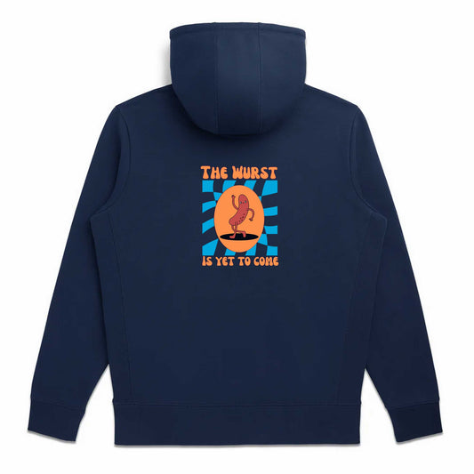 The Wurst Is Yet To Come Organic Cotton Navy Fair Trade Unisex Zip Up Hoodie-Hoodies-S-Hagsters